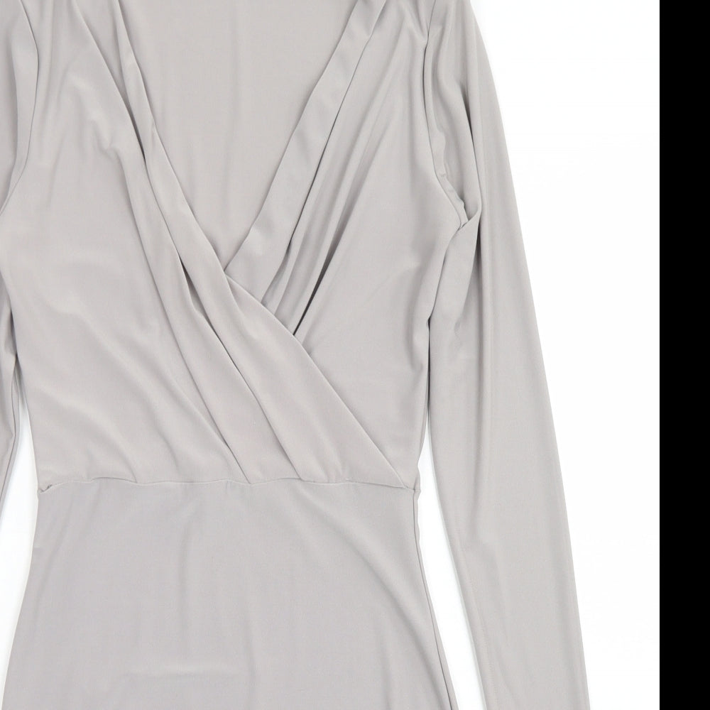 Missguided Womens Grey  Polyester Pencil Dress  Size 8  V-Neck