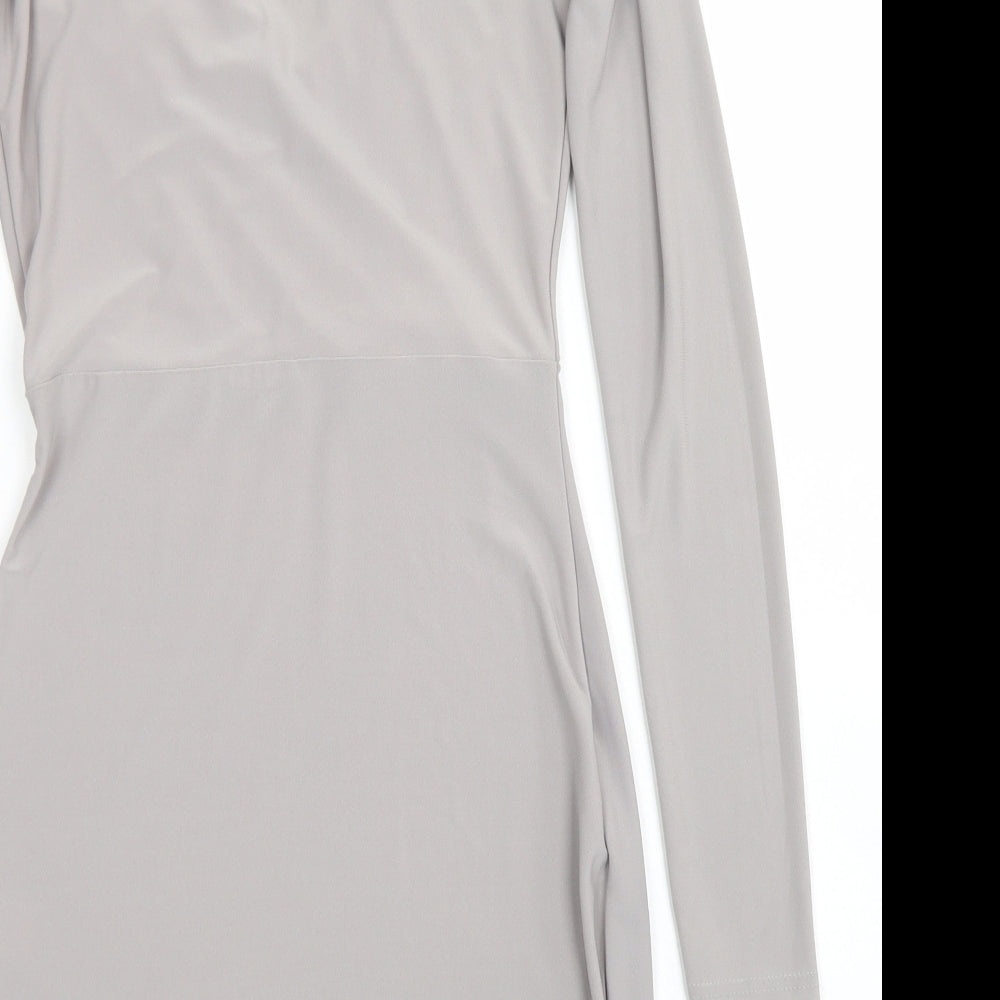 Missguided Womens Grey  Polyester Pencil Dress  Size 8  V-Neck