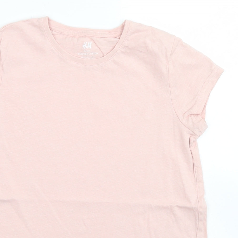 H&M Girls Pink  Cotton Basic T-Shirt Size 9-10 Years Crew Neck