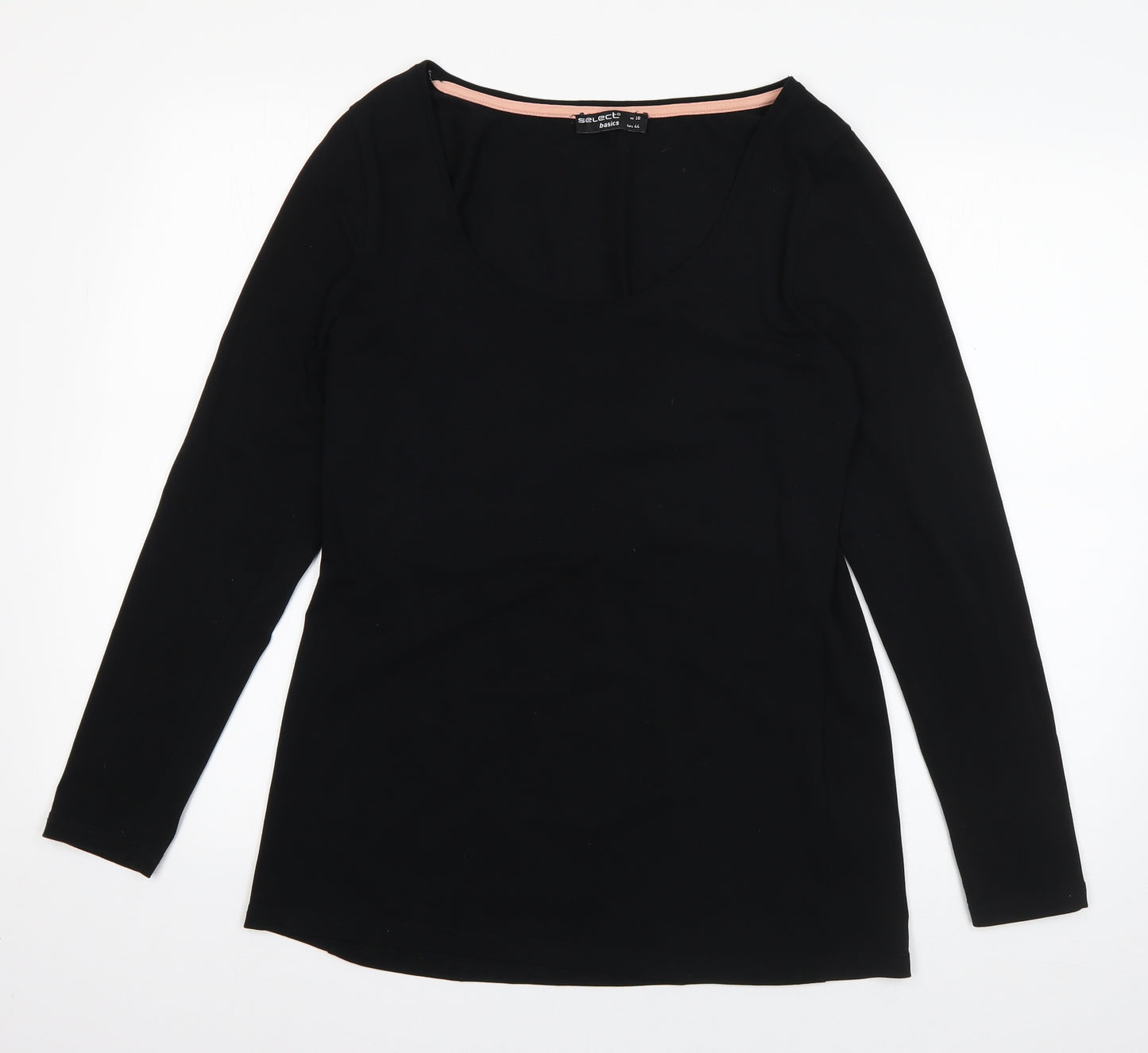 Select Womens Black  Cotton Basic T-Shirt Size 16 Scoop Neck