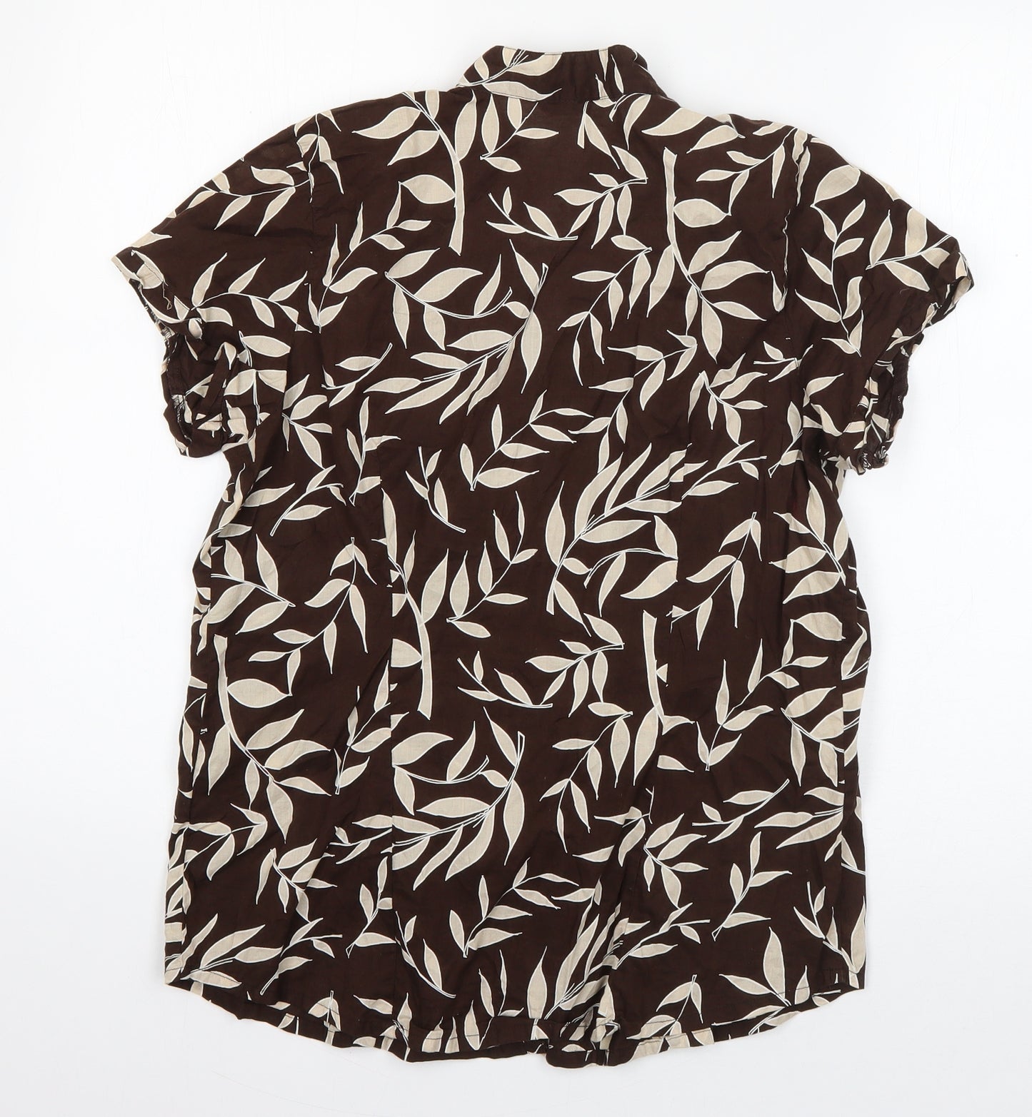 Evie Womens Brown Floral Cotton Basic Button-Up Size 12 V-Neck