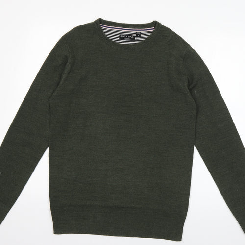 Brave Soul Mens Green V-Neck  Acrylic Pullover Jumper Size S