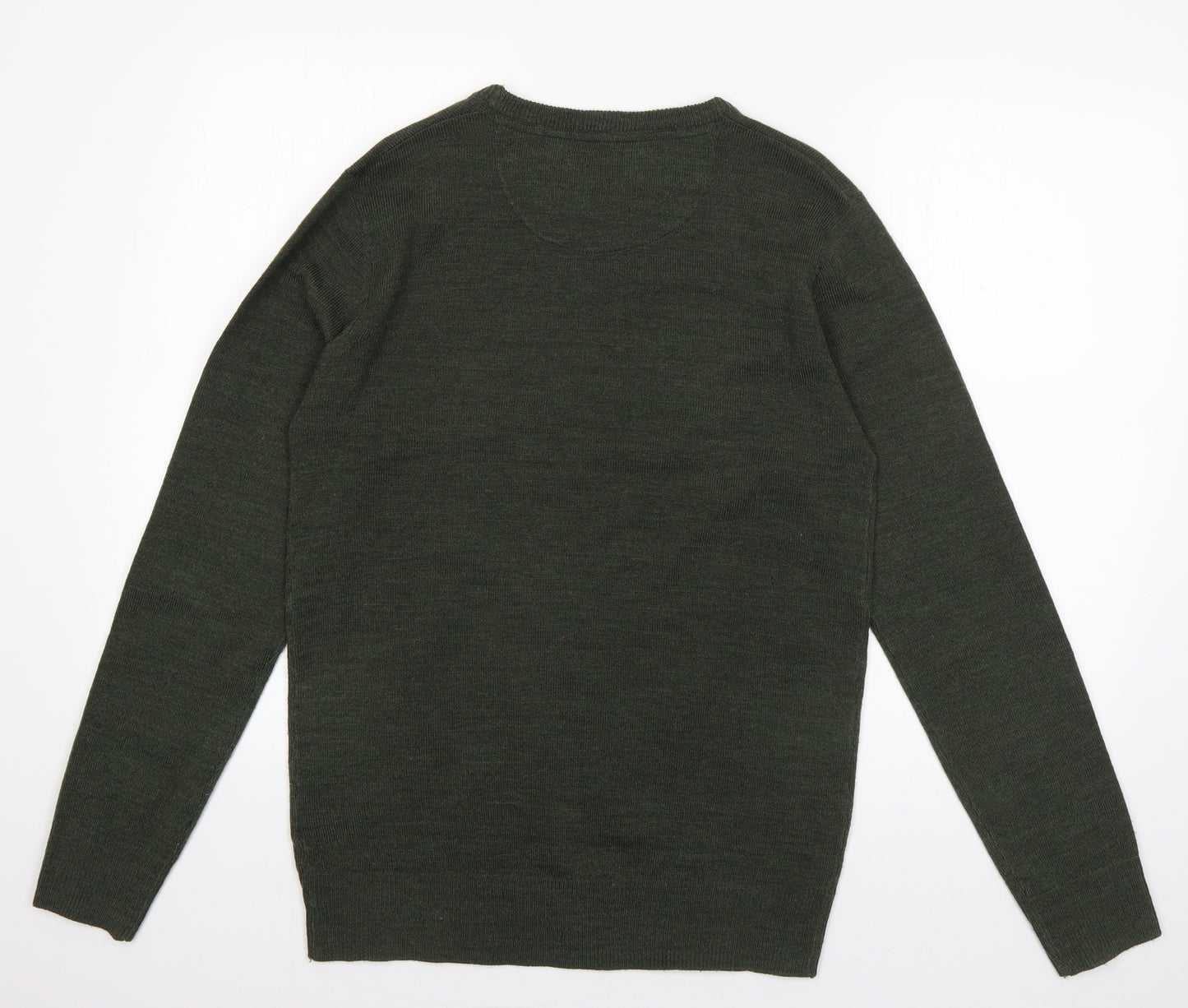 Brave Soul Mens Green V-Neck  Acrylic Pullover Jumper Size S