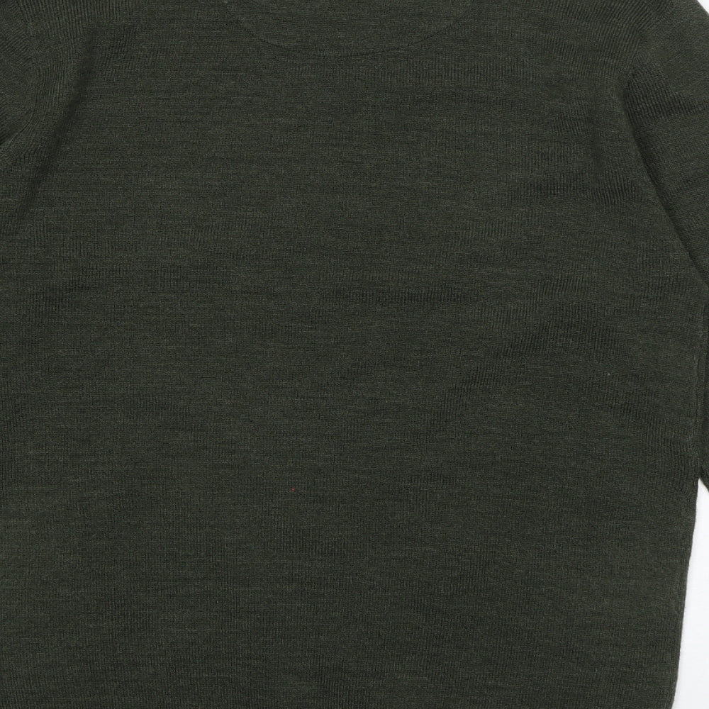 Brave Soul Mens Green V-Neck  Acrylic Pullover Jumper Size S