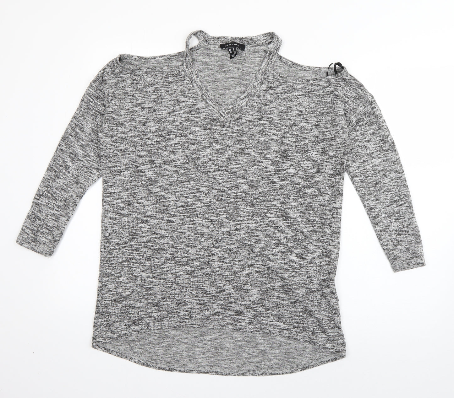 New Look Womens Grey  Polyester Basic T-Shirt Size S V-Neck - cut out shoulders