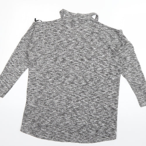 New Look Womens Grey  Polyester Basic T-Shirt Size S V-Neck - cut out shoulders