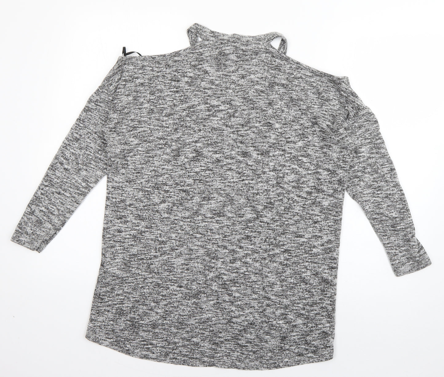 New Look Womens Grey  Polyester Basic T-Shirt Size S V-Neck - cut out shoulders