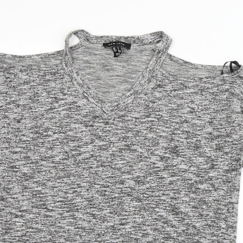 New Look Womens Grey  Polyester Basic T-Shirt Size S V-Neck - cut out shoulders