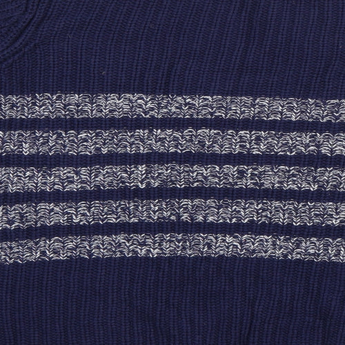 Papaya Womens Blue Round Neck Striped Cotton Pullover Jumper Size 12