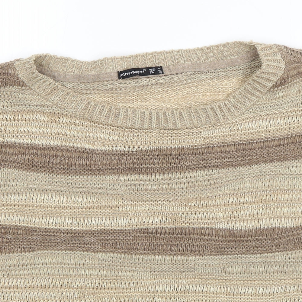 Atmosphere Womens Brown Boat Neck Striped Acrylic Pullover Jumper Size 14