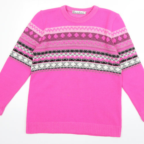 Pure & Natural Womens Pink Crew Neck Striped Acrylic Pullover Jumper Size S