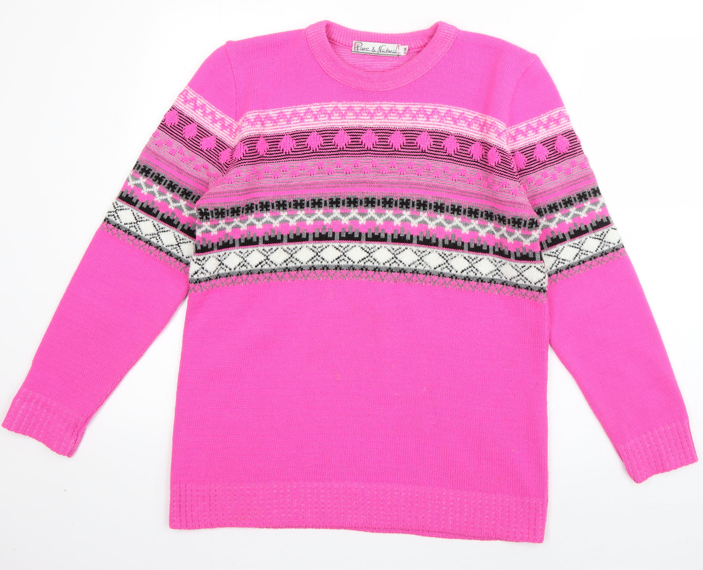 Pure & Natural Womens Pink Crew Neck Striped Acrylic Pullover Jumper Size S