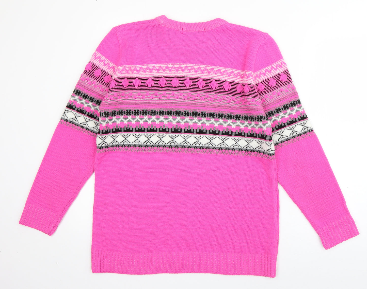 Pure & Natural Womens Pink Crew Neck Striped Acrylic Pullover Jumper Size S