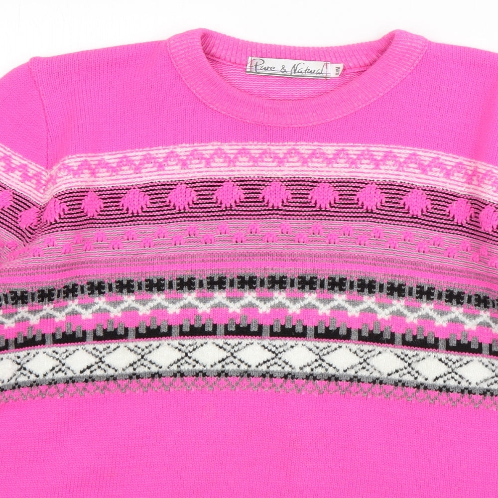 Pure & Natural Womens Pink Crew Neck Striped Acrylic Pullover Jumper Size S