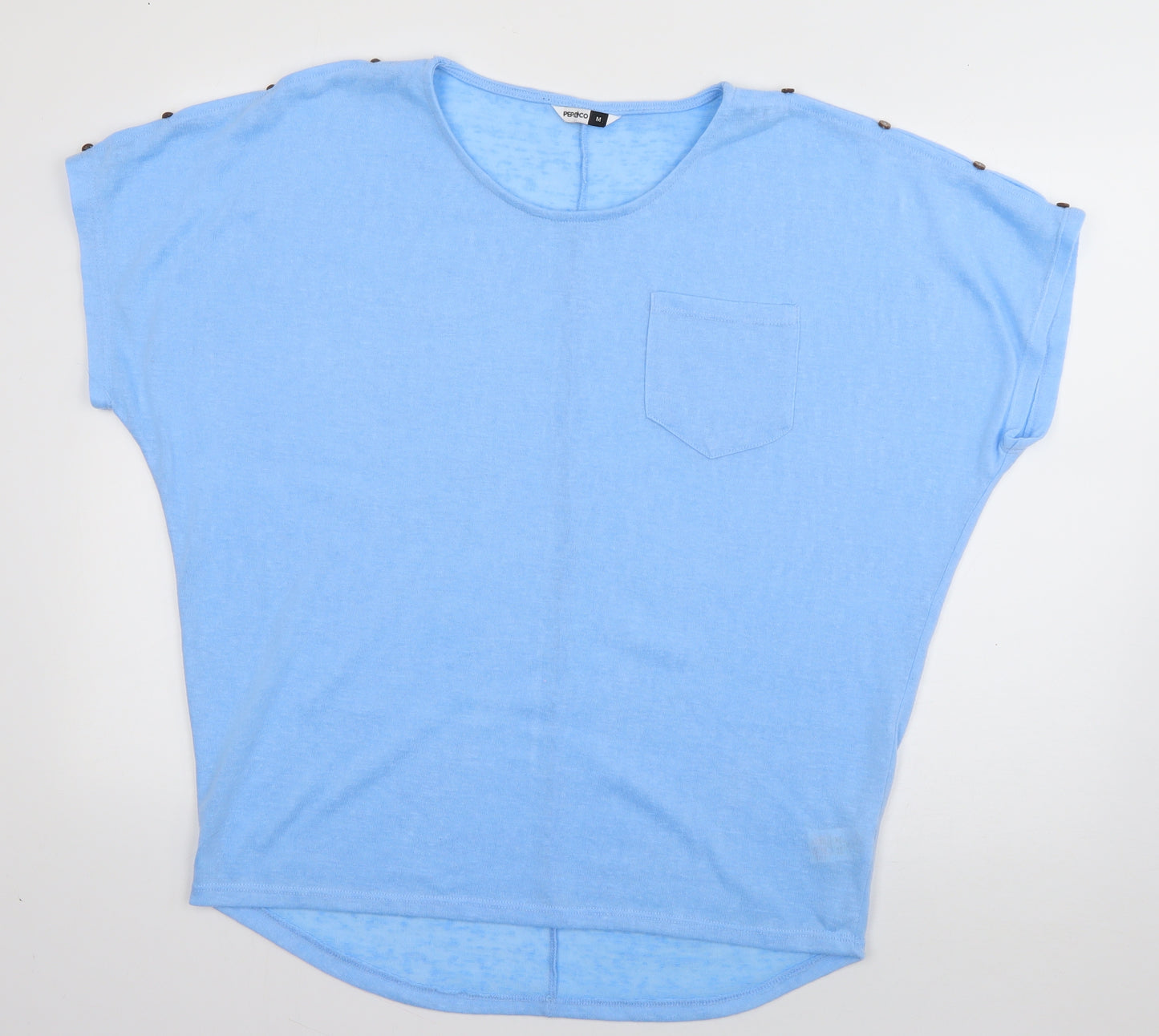 PEP & CO Womens Blue  Polyester Basic T-Shirt Size M Boat Neck