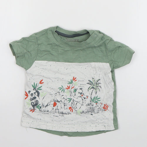 Nutmeg Boys Green  Cotton Basic T-Shirt Size 12-18 Months Round Neck Pullover - Animals