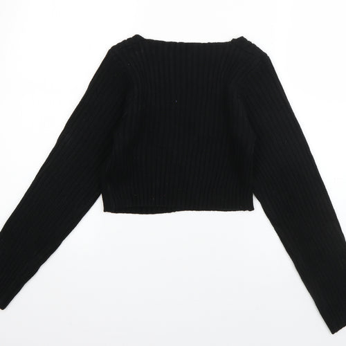 SheIn Womens Black V-Neck  Acrylic Pullover Jumper Size M   - Cropped