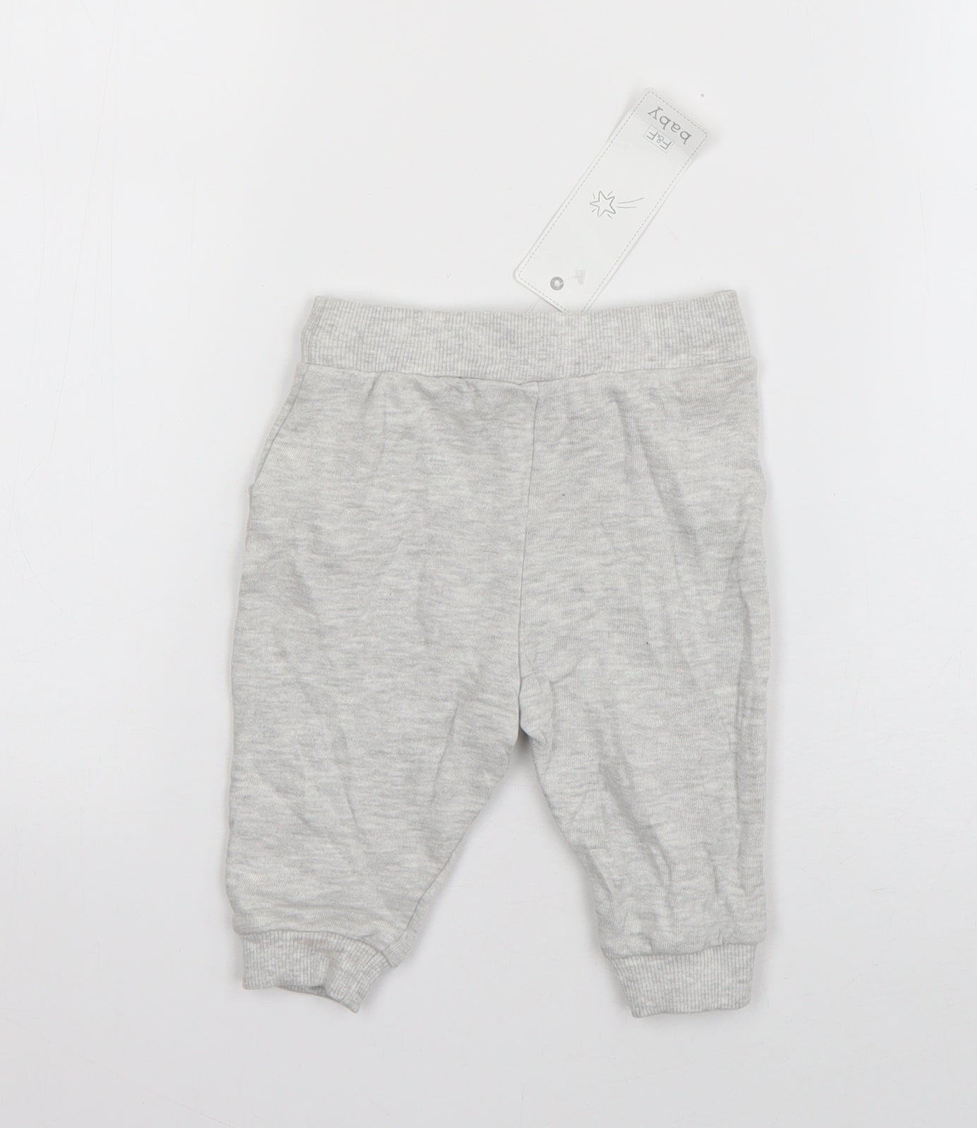 F&F Boys Grey  Cotton Jogger Trousers Size 3-6 Months  Drawstring - Star