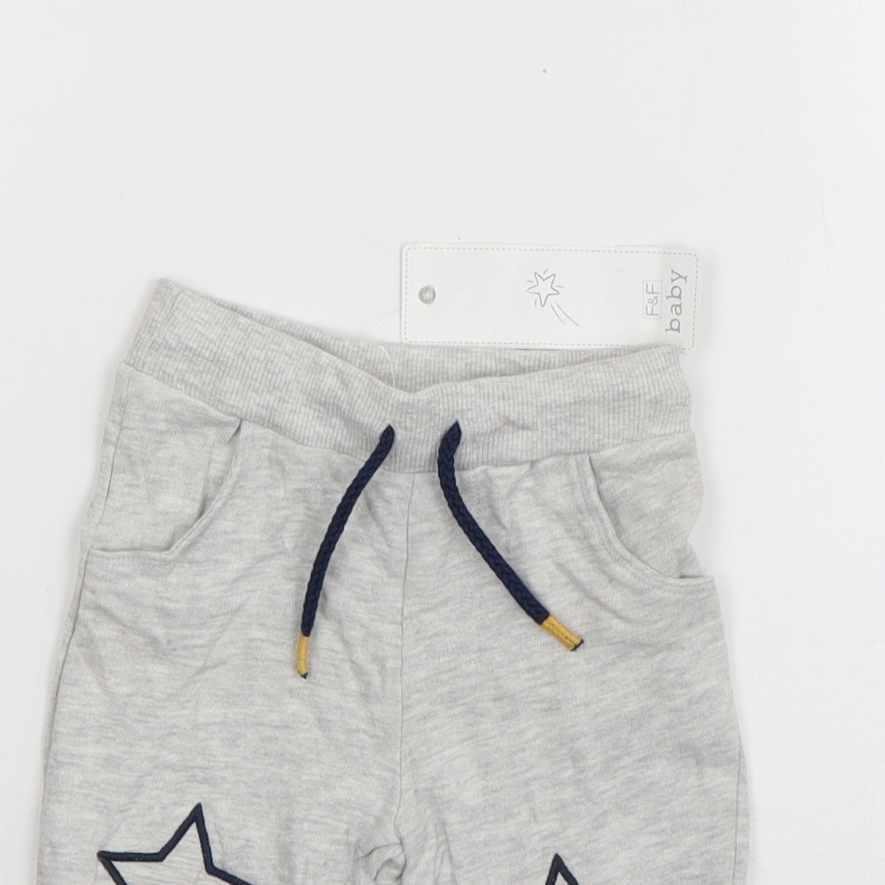 F&F Boys Grey  Cotton Jogger Trousers Size 3-6 Months  Drawstring - Star