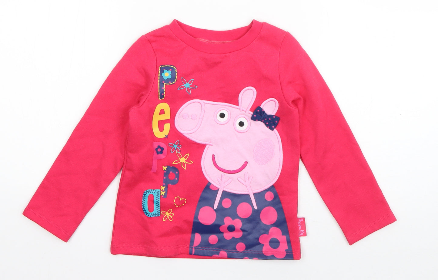 Mini Club Girls Pink  Cotton Basic T-Shirt Size 18-24 Months Round Neck Pullover - Peppa Pig