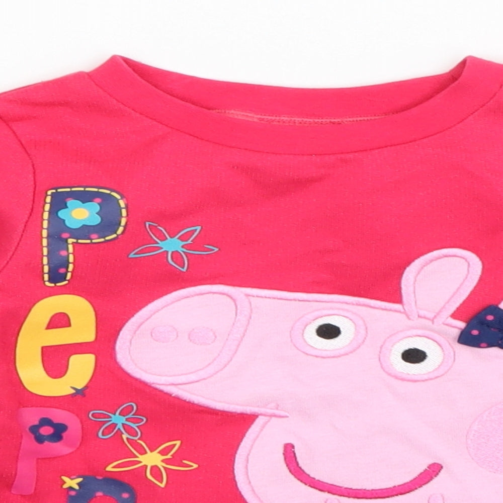 Mini Club Girls Pink  Cotton Basic T-Shirt Size 18-24 Months Round Neck Pullover - Peppa Pig