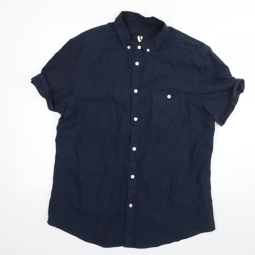 Very Mens Blue  Cotton  Button-Up Size L Collared Button
