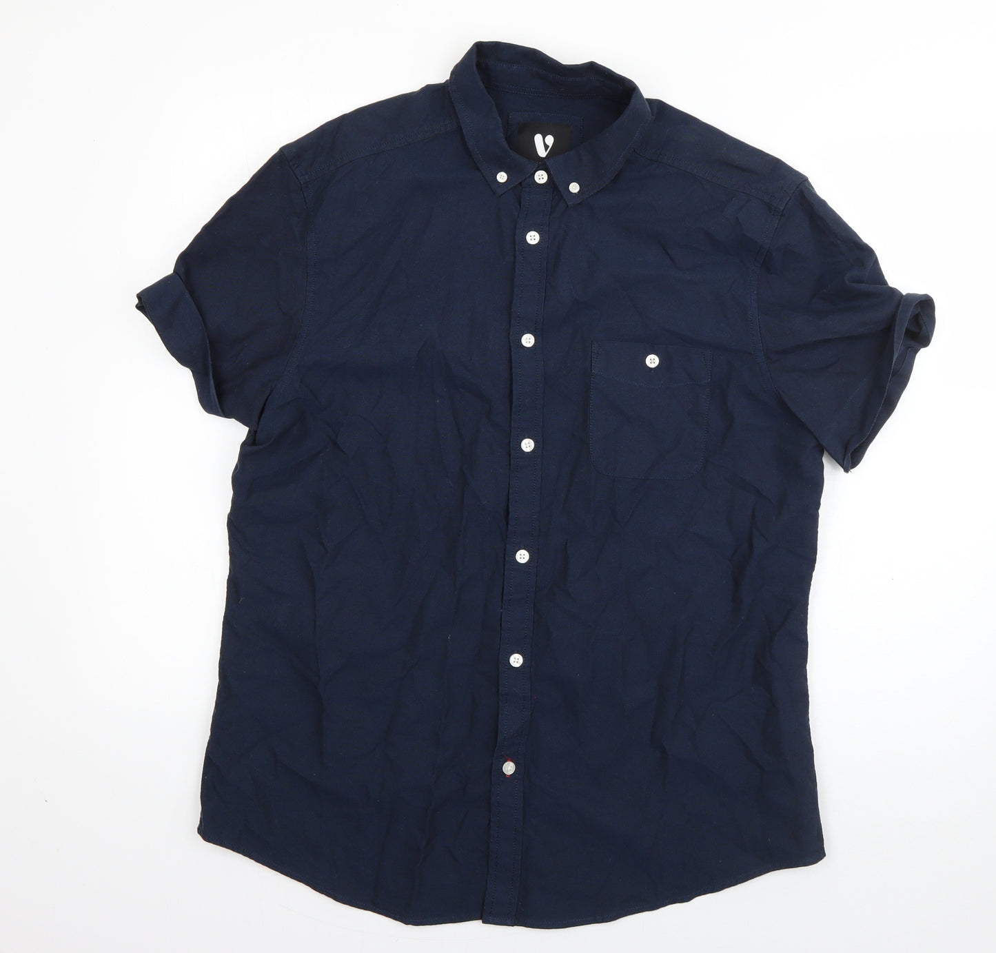 Very Mens Blue  Cotton  Button-Up Size L Collared Button