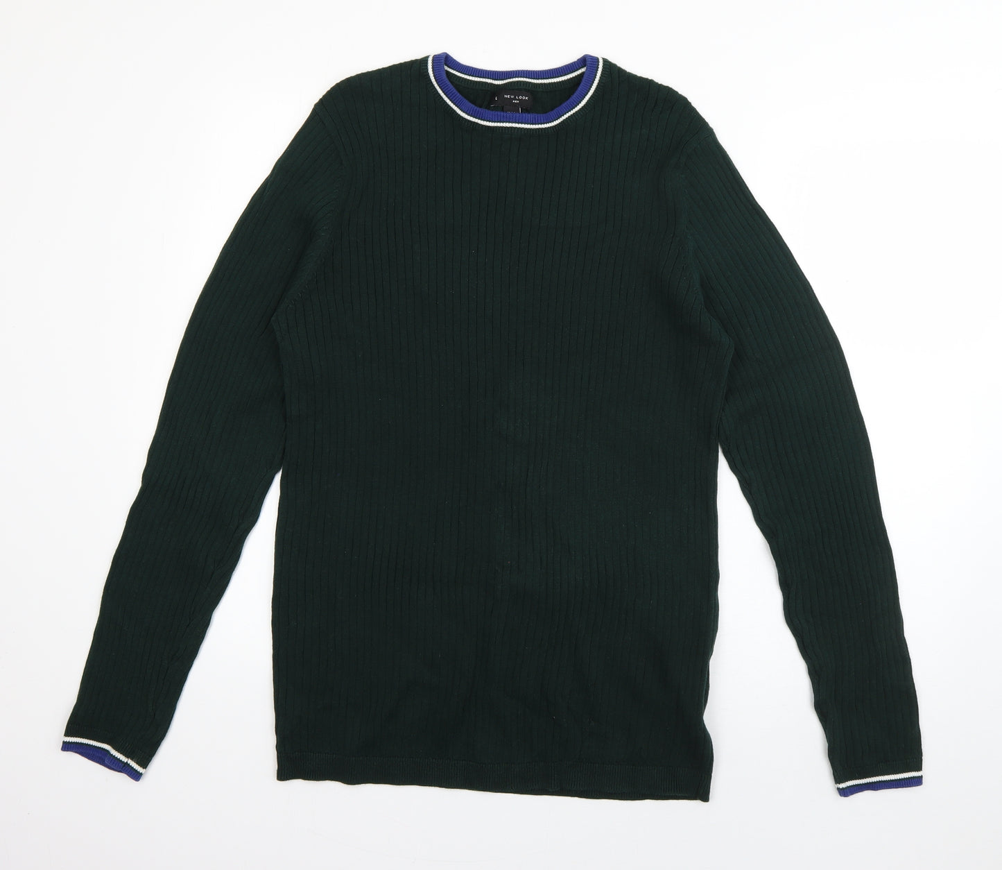 New Look Mens Green Round Neck  Cotton Pullover Jumper Size L