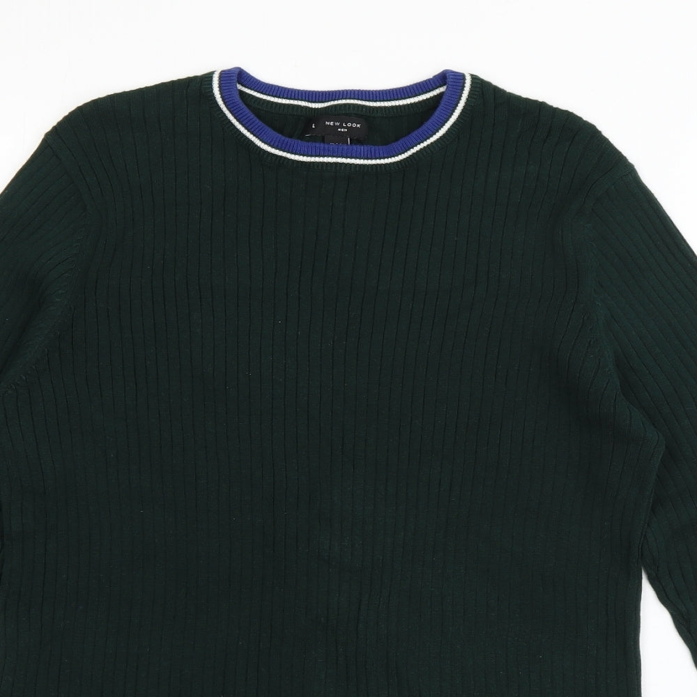 New Look Mens Green Round Neck  Cotton Pullover Jumper Size L