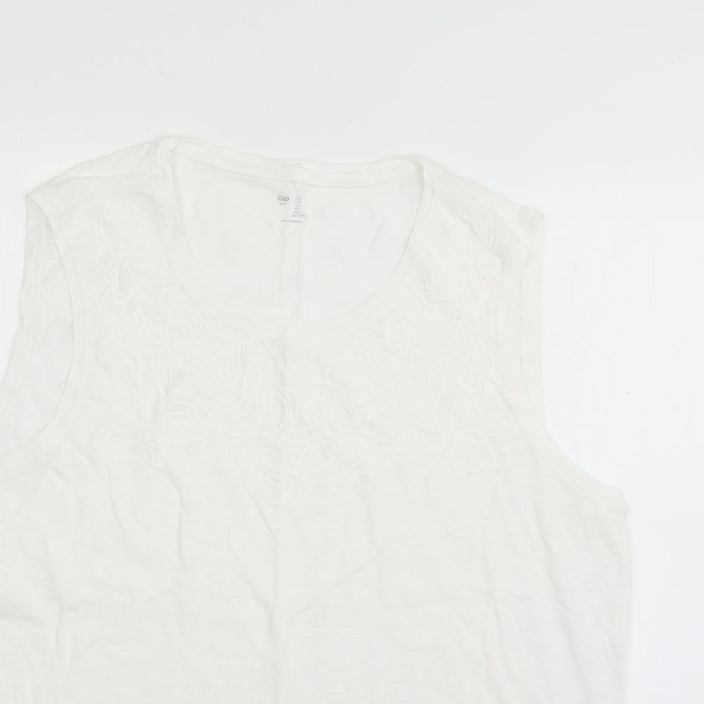 Gap Womens White  Cotton Basic T-Shirt Size L Scoop Neck