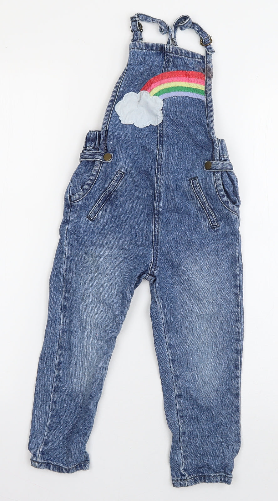 NEXT Girls Blue  Cotton Dungaree One-Piece Size 3-4 Years  Pullover - Rainbow