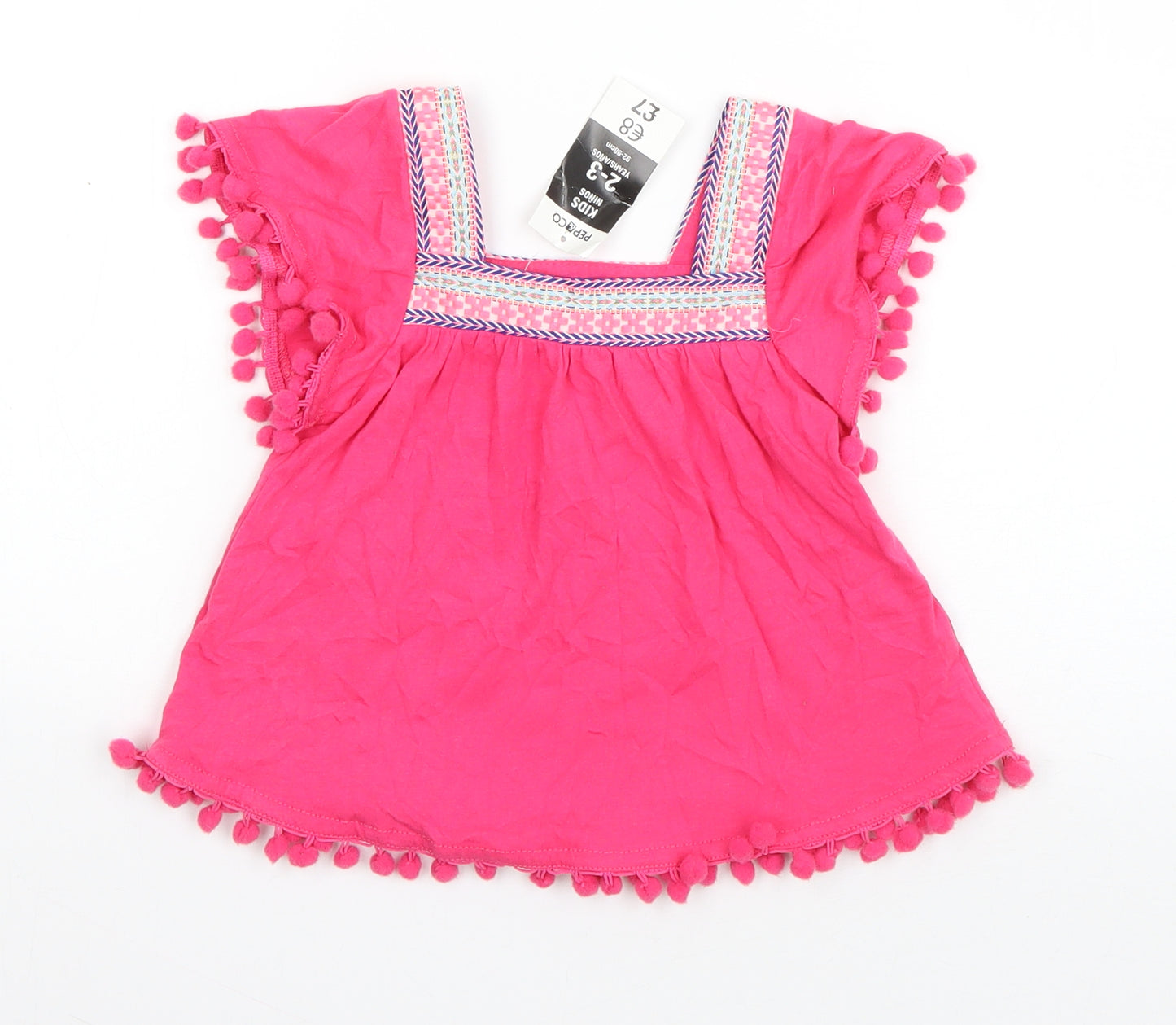 PEP & CO Girls Pink  Cotton Basic T-Shirt Size 2-3 Years Square Neck Pullover