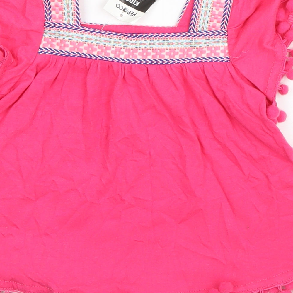 PEP & CO Girls Pink  Cotton Basic T-Shirt Size 2-3 Years Square Neck Pullover