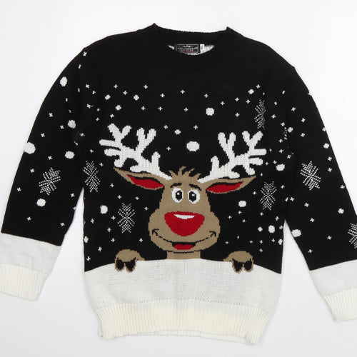 Alessandra Saroshi Mens Black Crew Neck  Acrylic Pullover Jumper Size M   - Rudolph