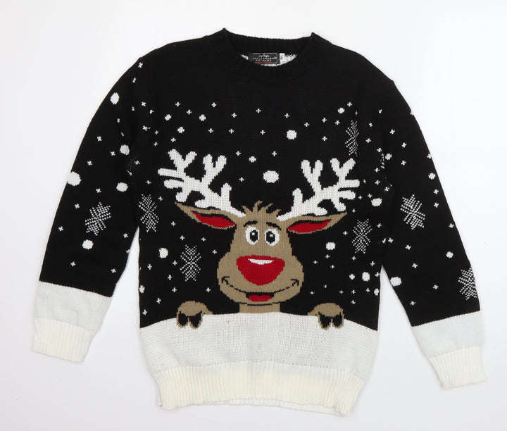 Alessandra Saroshi Mens Black Crew Neck Acrylic Pullover Jumper Size M - Rudolph