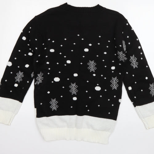 Alessandra Saroshi Mens Black Crew Neck  Acrylic Pullover Jumper Size M   - Rudolph