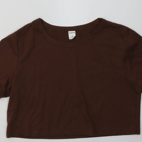 SheIn Girls Brown  Polyester Cropped T-Shirt Size 12 Years Crew Neck Pullover