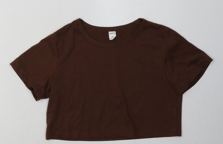 SheIn Girls Brown  Polyester Cropped T-Shirt Size 12 Years Crew Neck Pullover