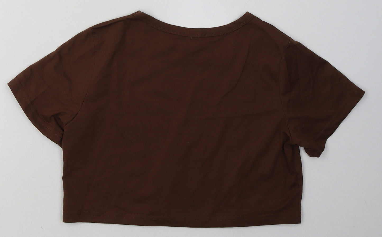 SheIn Girls Brown  Polyester Cropped T-Shirt Size 12 Years Crew Neck Pullover
