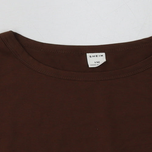 SheIn Girls Brown  Polyester Cropped T-Shirt Size 12 Years Crew Neck Pullover