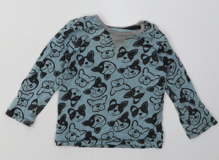 George Baby Blue Animal Print Cotton Basic Casual Size 9-12 Months Crew Neck Buckle - Dog Print