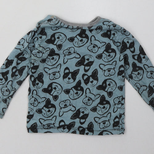 George Baby Blue Animal Print Cotton Basic Casual Size 9-12 Months Crew Neck Buckle - Dog Print