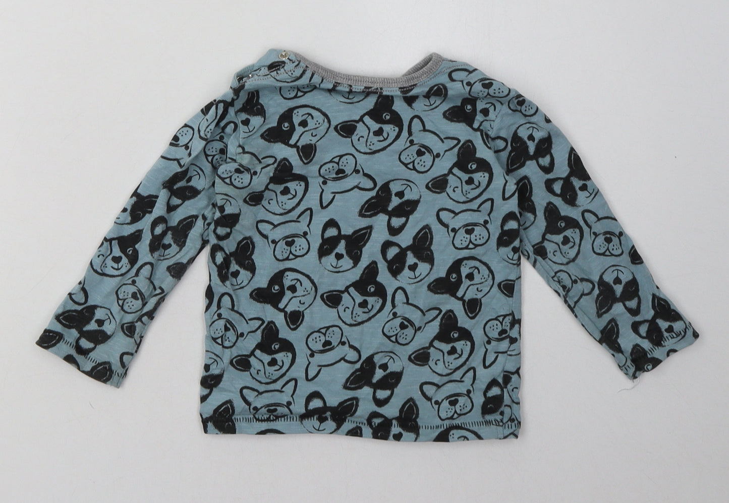 George Baby Blue Animal Print Cotton Basic Casual Size 9-12 Months Crew Neck Buckle - Dog Print