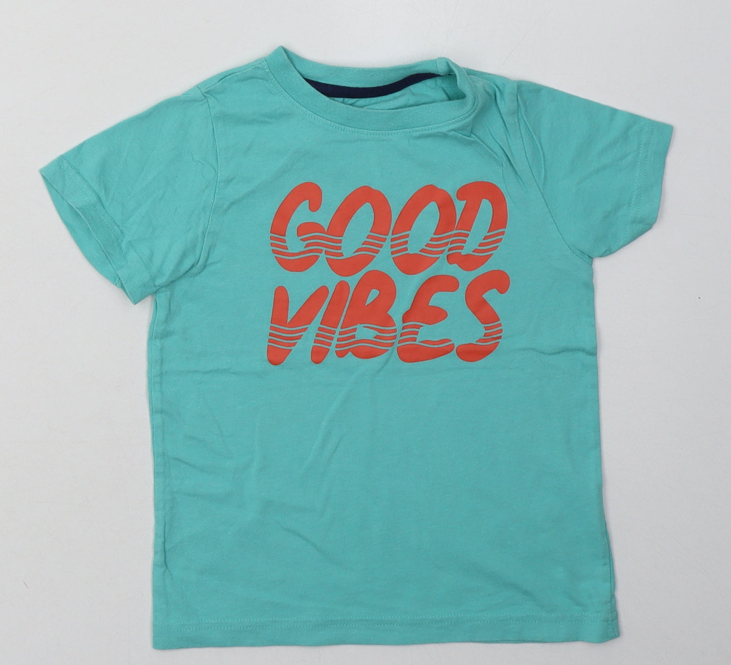 Primark Girls Green  Cotton Basic T-Shirt Size 3-4 Years Crew Neck Pullover - Good Vibes