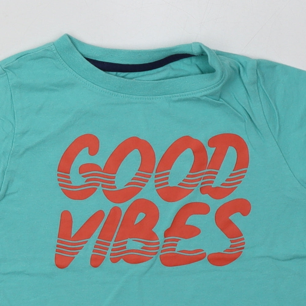 Primark Girls Green  Cotton Basic T-Shirt Size 3-4 Years Crew Neck Pullover - Good Vibes