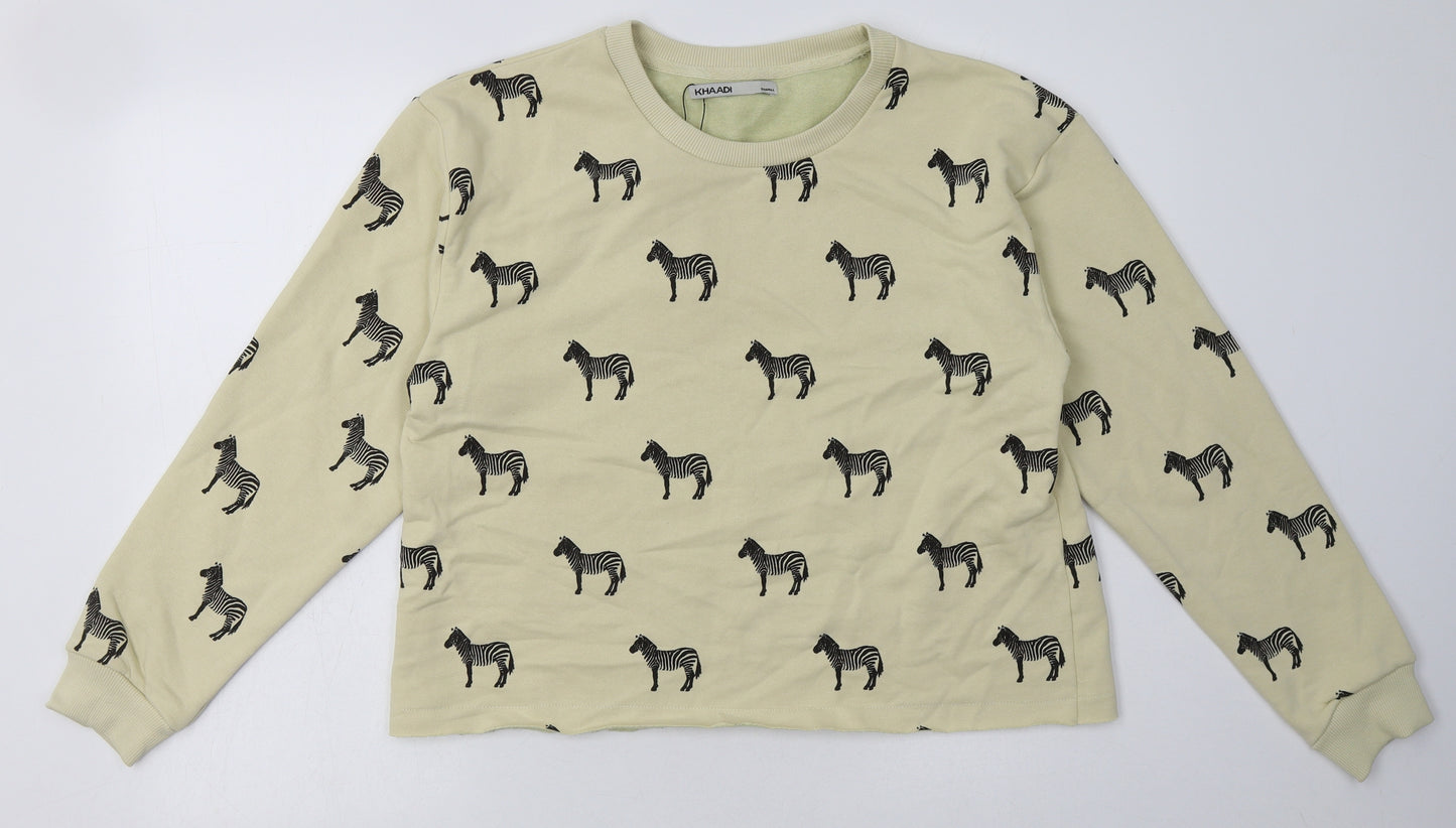 Khaadi Womens Yellow Animal Print Cotton Pullover Sweatshirt Size S  Pullover - Zebra