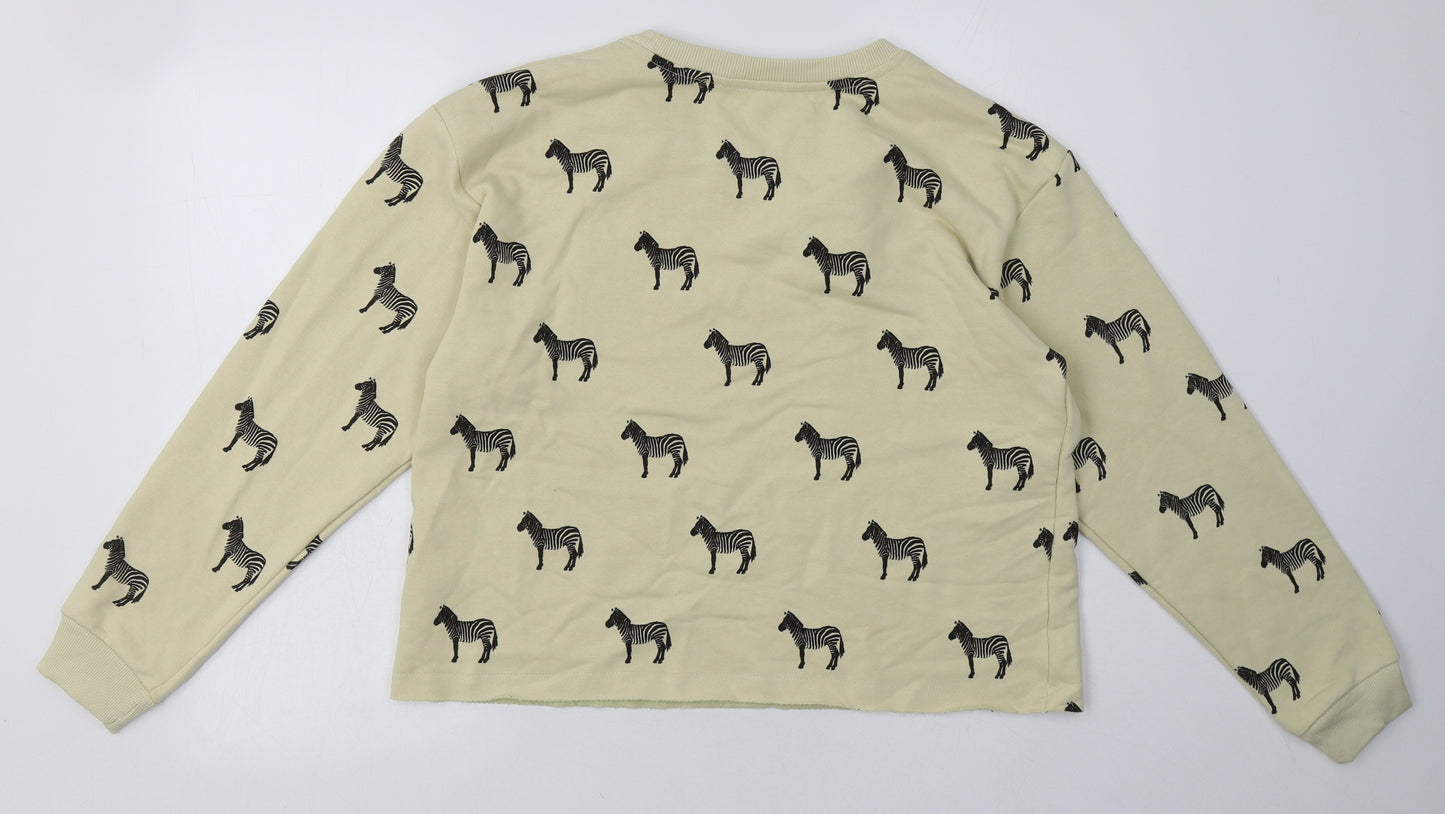 Khaadi Womens Yellow Animal Print Cotton Pullover Sweatshirt Size S  Pullover - Zebra