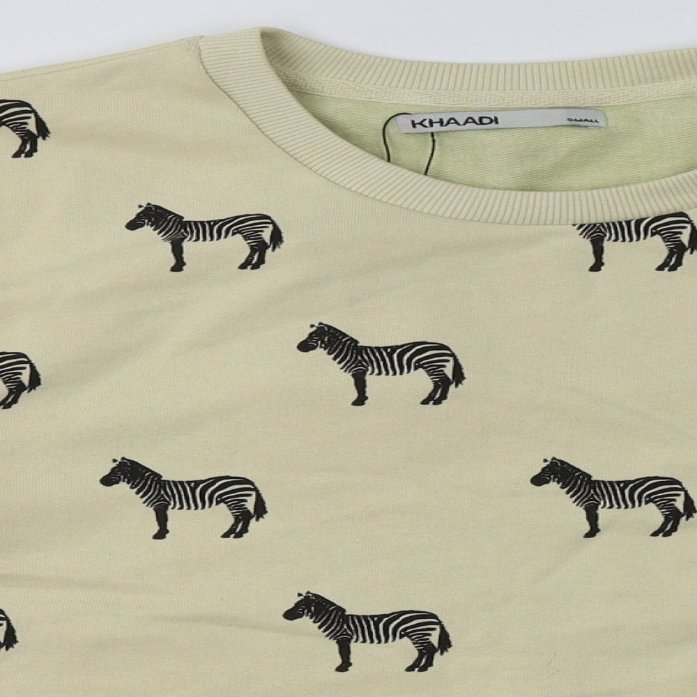 Khaadi Womens Yellow Animal Print Cotton Pullover Sweatshirt Size S  Pullover - Zebra