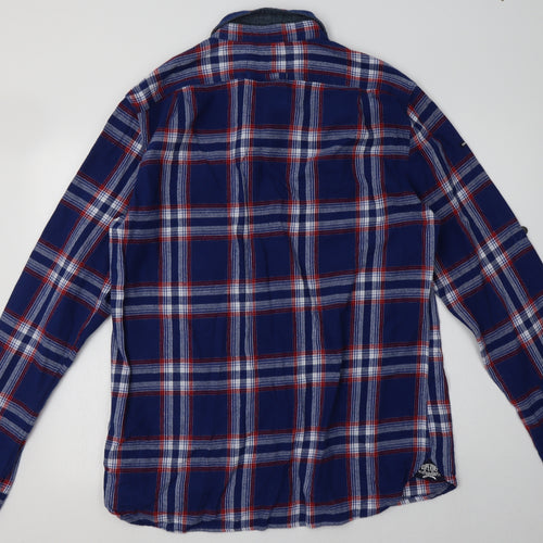 Superdry Mens Blue Check Cotton  Button-Up Size 2XL Collared Button