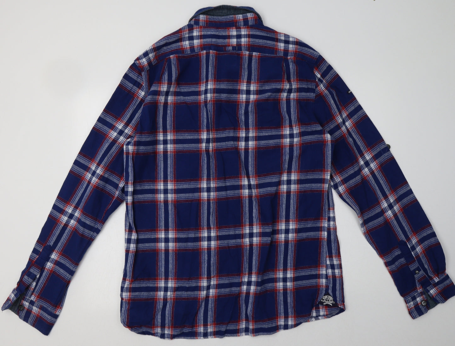 Superdry Mens Blue Check Cotton  Button-Up Size 2XL Collared Button